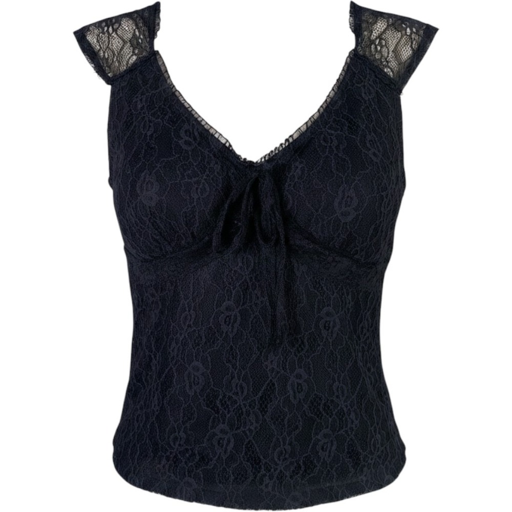 Unbranded Lace Tank Top XS Cap Sleeve Front Tie Coquette Y2k Whimsigoth Indie